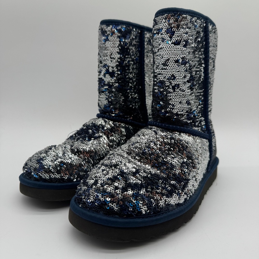 UGG Classic Short Sparkles Women's Sequins Boots Deep Blue Size 8